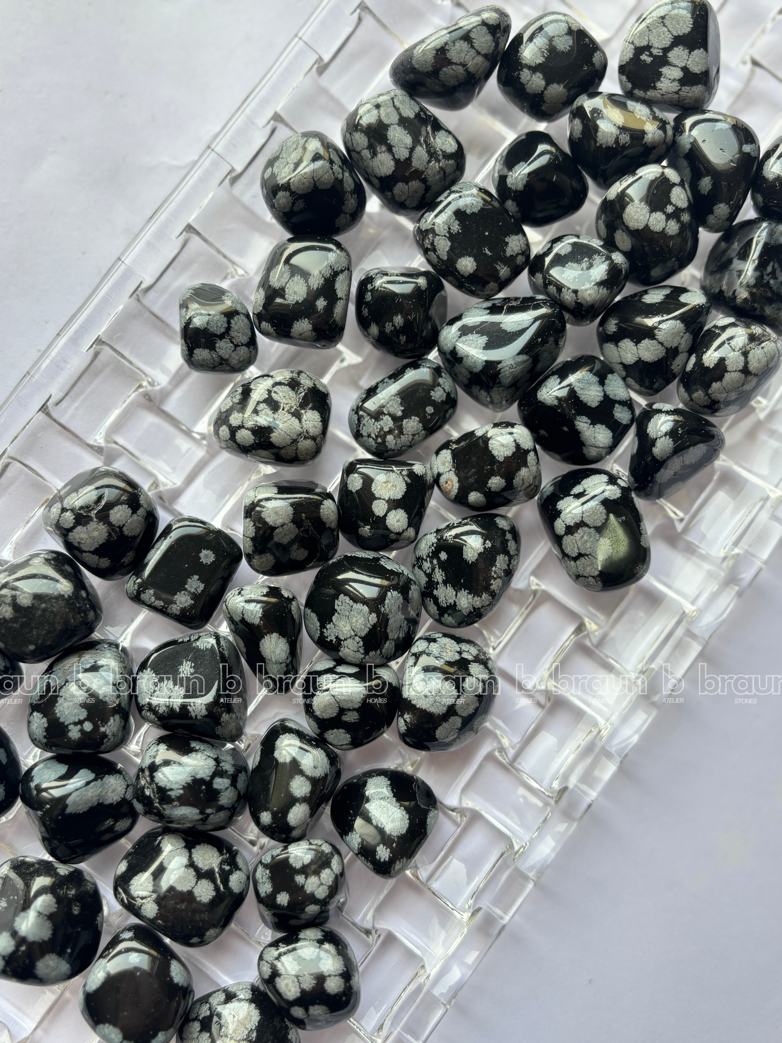 NaturalSnowflake Obsidian tumbled crystals by Braun Homes √ê polished healing stones for meditation, Reiki, chakra balancing, anxiety relief, and spiritual energy protection in deep purple hues