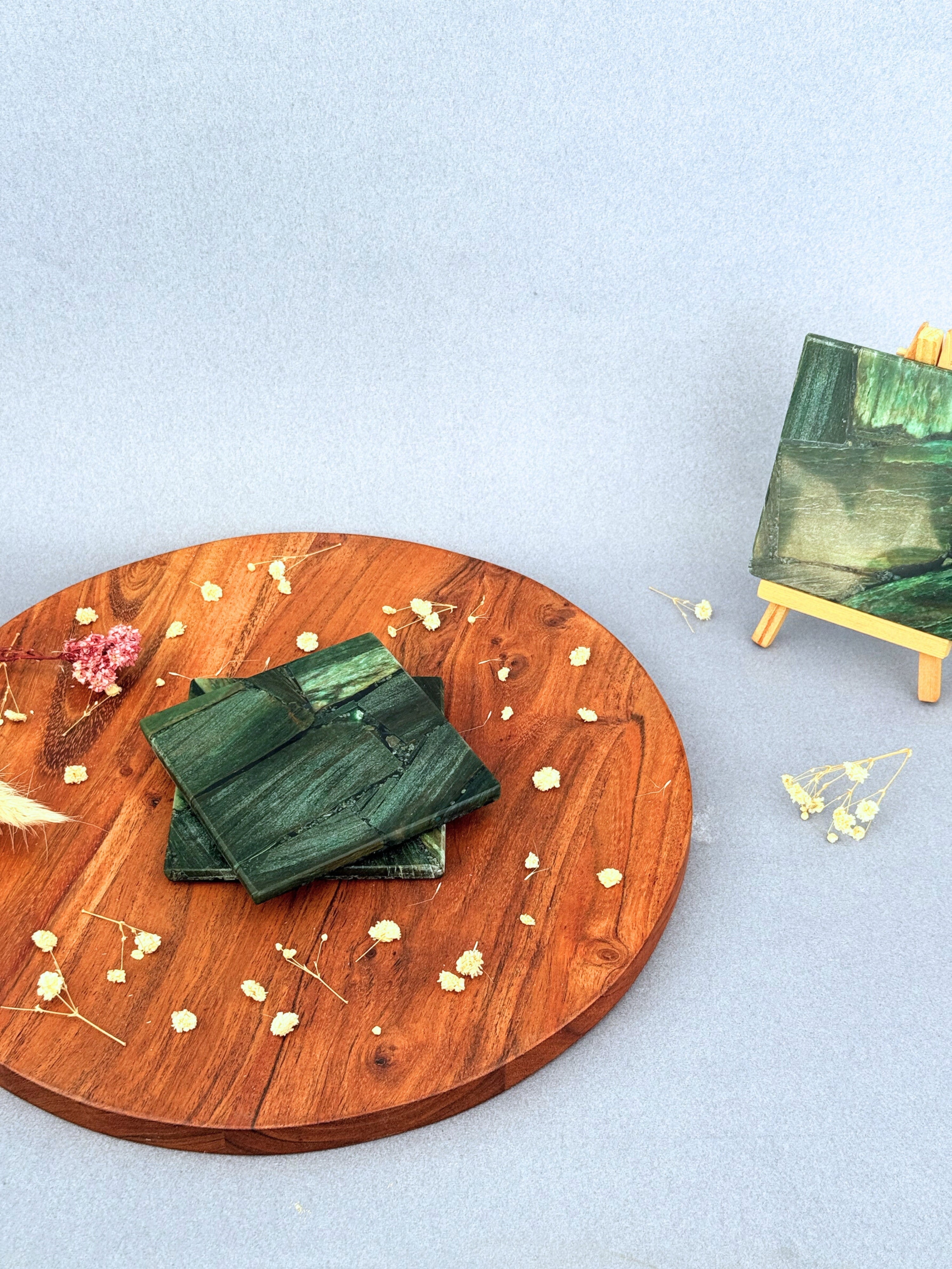 Green Mica Square Coasters