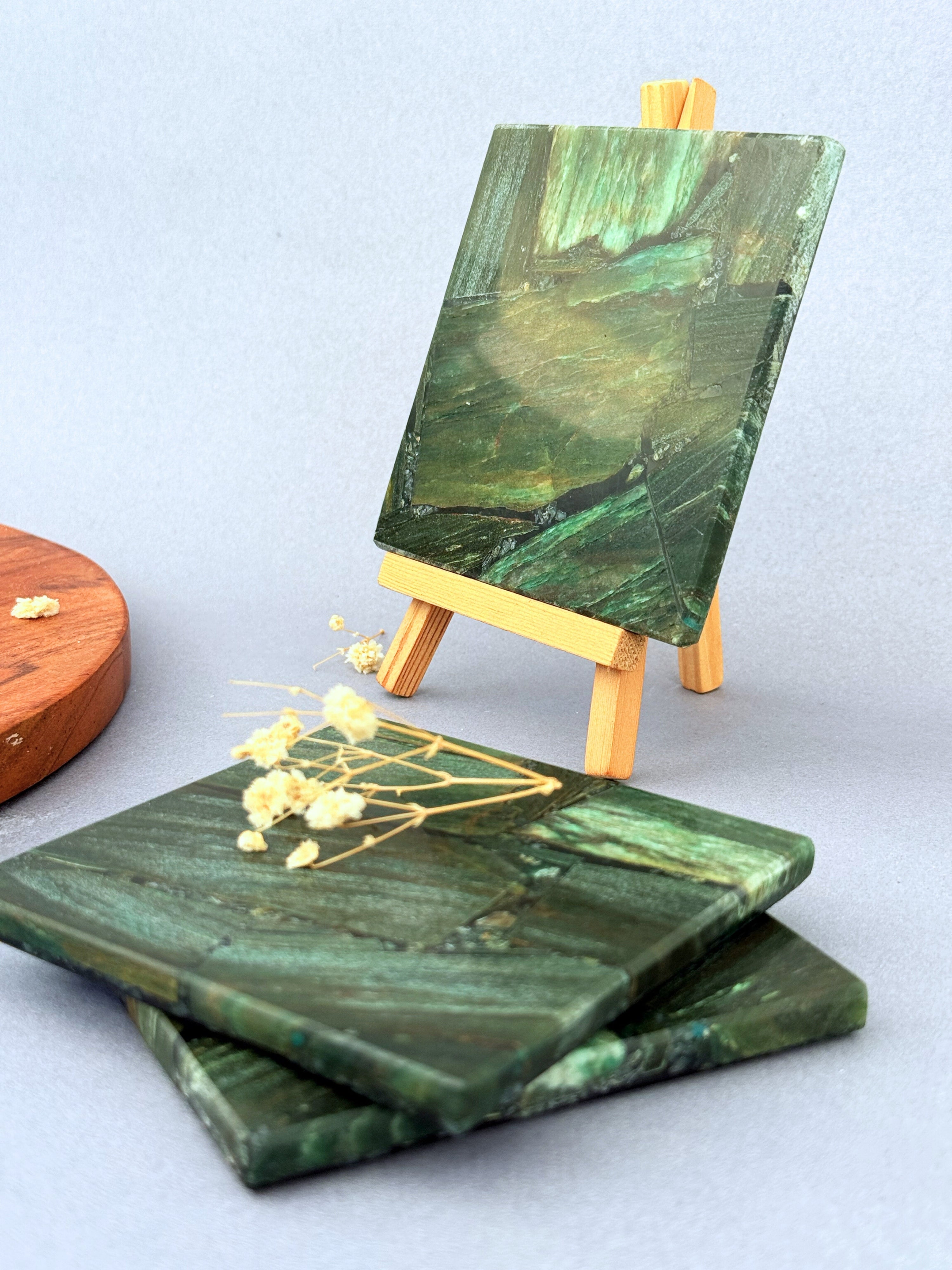 Green Mica Square Coasters