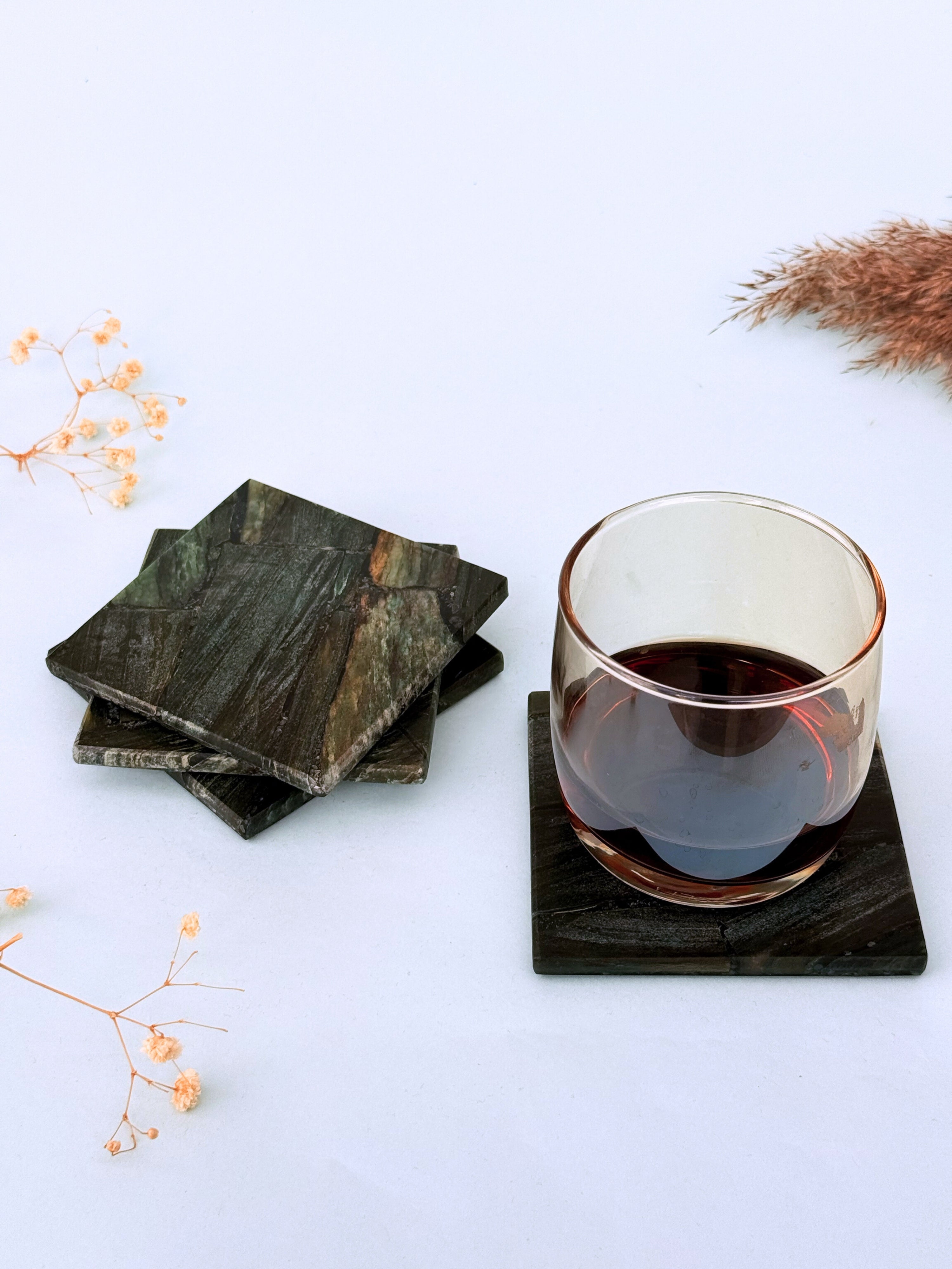 Green Mica Square Coasters