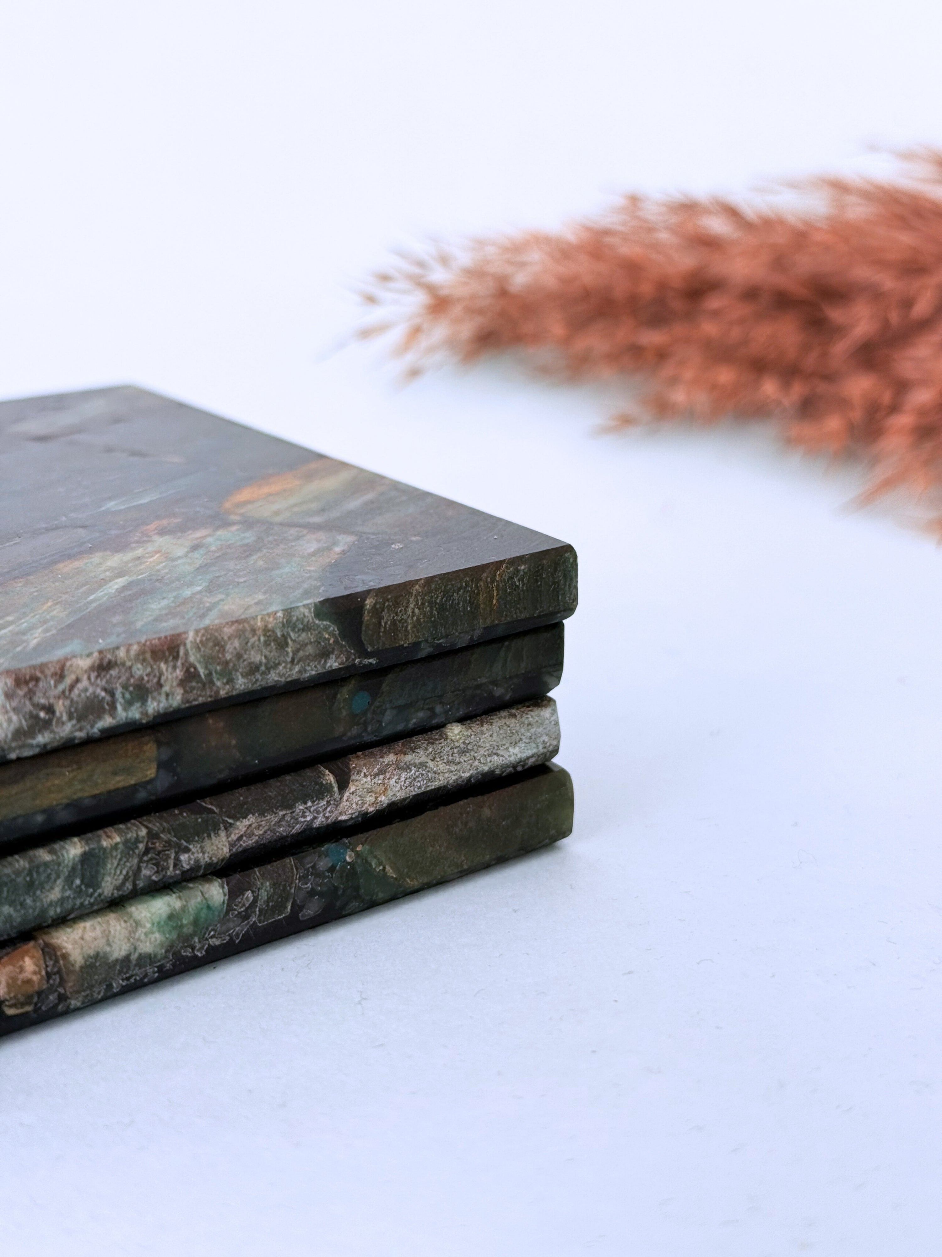 Green Mica Square Coasters