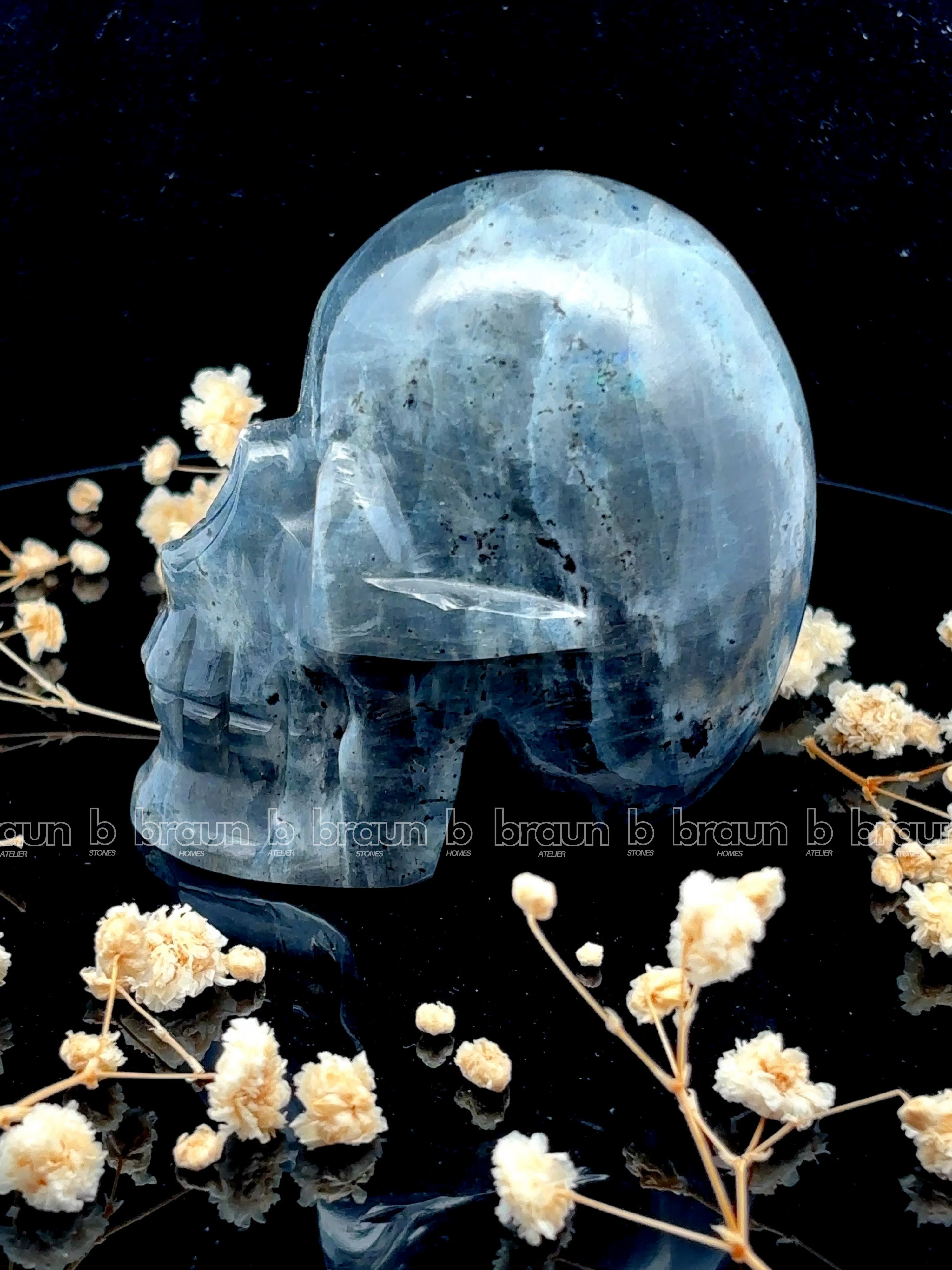 Larvikite Skull Sculpture 