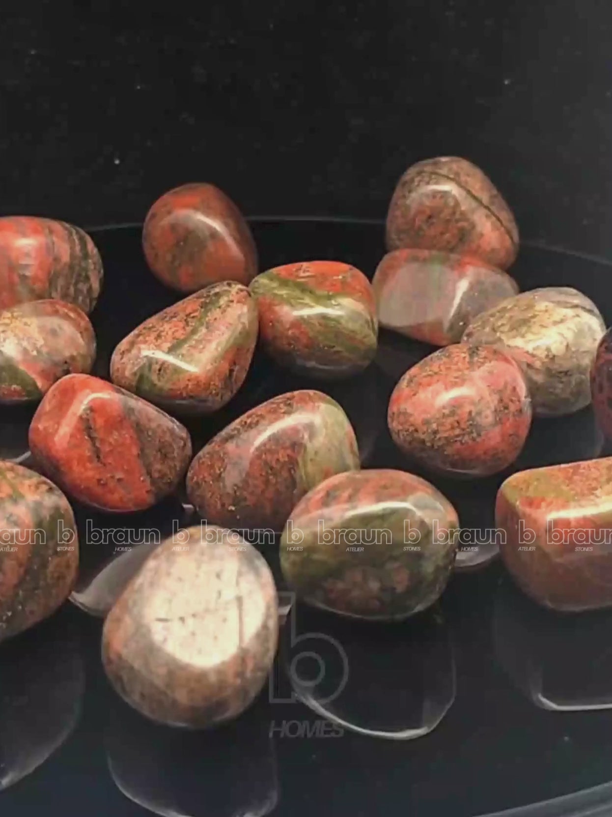 NaturalUnakite tumbled crystals by Braun Homes √ê polished healing stones for meditation, Reiki, chakra balancing, anxiety relief, and spiritual energy protection in deep purple hues